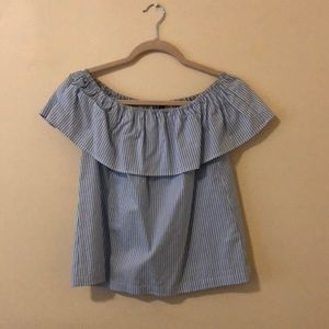 Women’s H&M Blue & White Striped Off-Shoulder Top